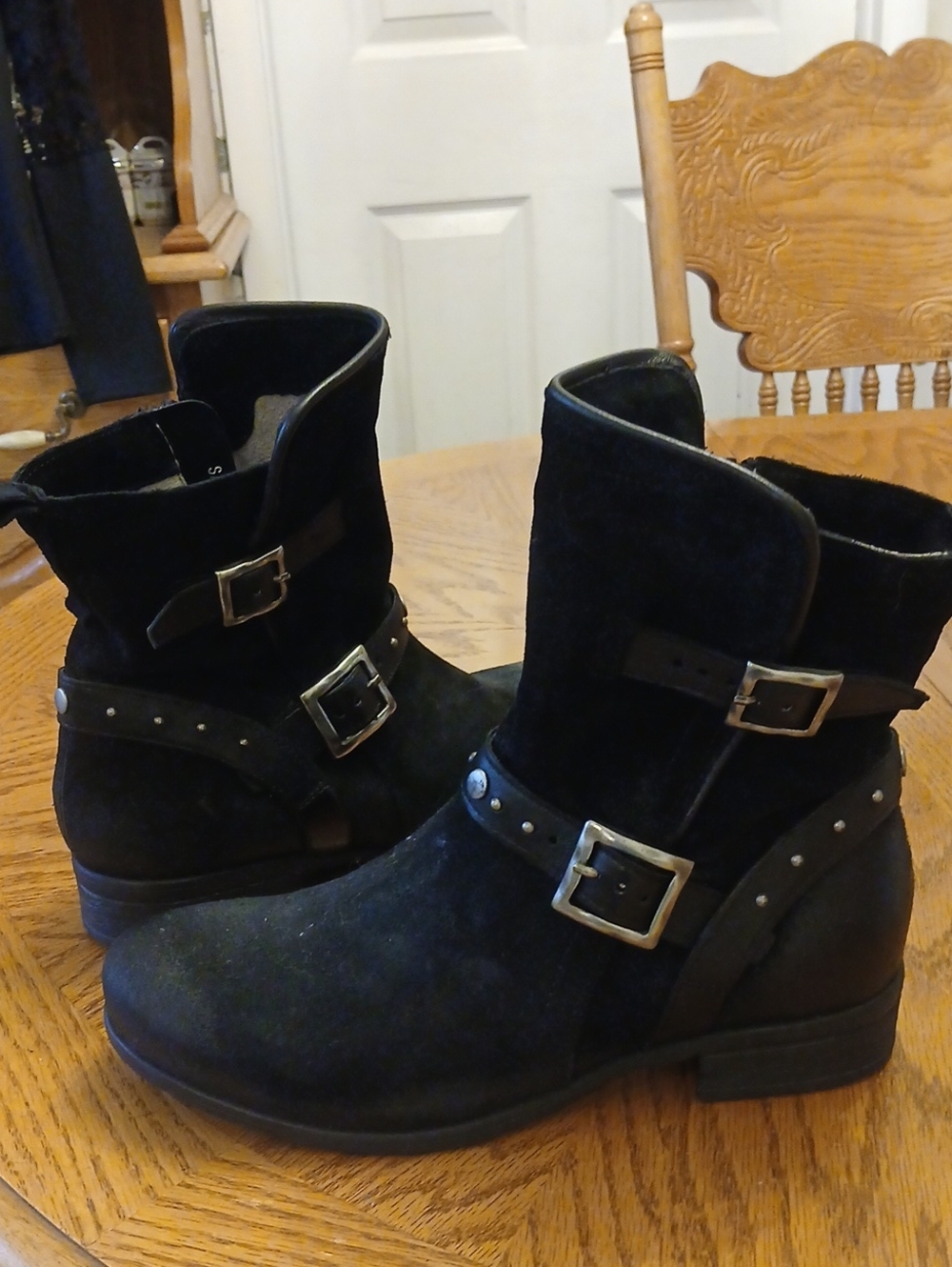Miz Mooz Black Suede Buckle & Stud Ankle Boots - Brand New